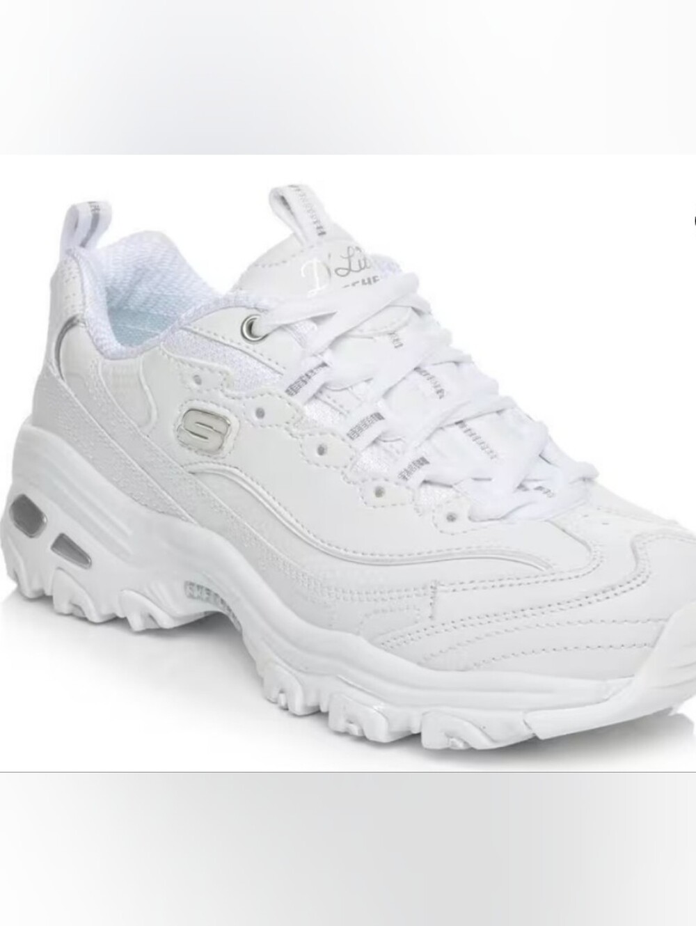 Skechers D'Lites Fresh Starts Women's All-White Sporty Chunky Sneaker, Wide Fit. - Picture 2 of 4